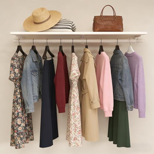 Closet Shelf with Hanging Rod, Heavy Duty Closet Organizer System, Closet Shelves Hold 220 lbs, Wall Mounted Closet Storage & Organizers for Walk in Laundry Room$$Home Decor, Kitchen, & Other