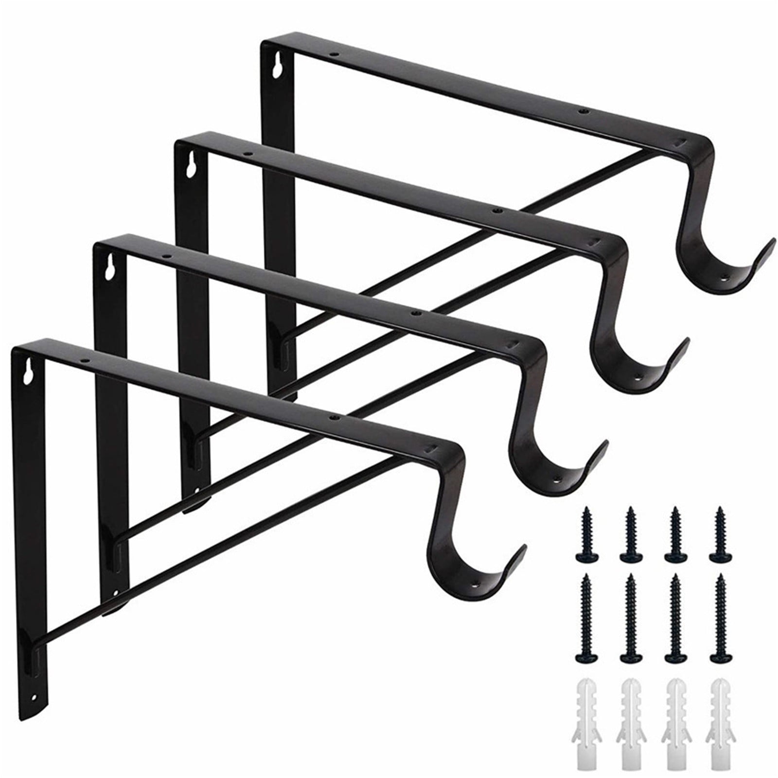 Closet Shelf and Rod Brackets, Heavy Duty Wall Mounted Closet Shelves Bracket with Rod Shelving Support, Black Closet Pole Holder Bracket with Screws, Set of 4, 10.8x10.8"