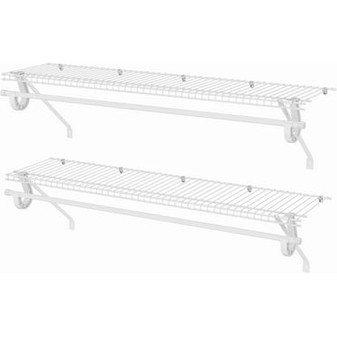 Closet Shelves Wall Mounted with Hanging Rod, 2 Pack 4 ft x 12 in White Wire Shelving Kit, Metal Wall Shelf Organizer for Home, Pantry, Laundry Room Storage