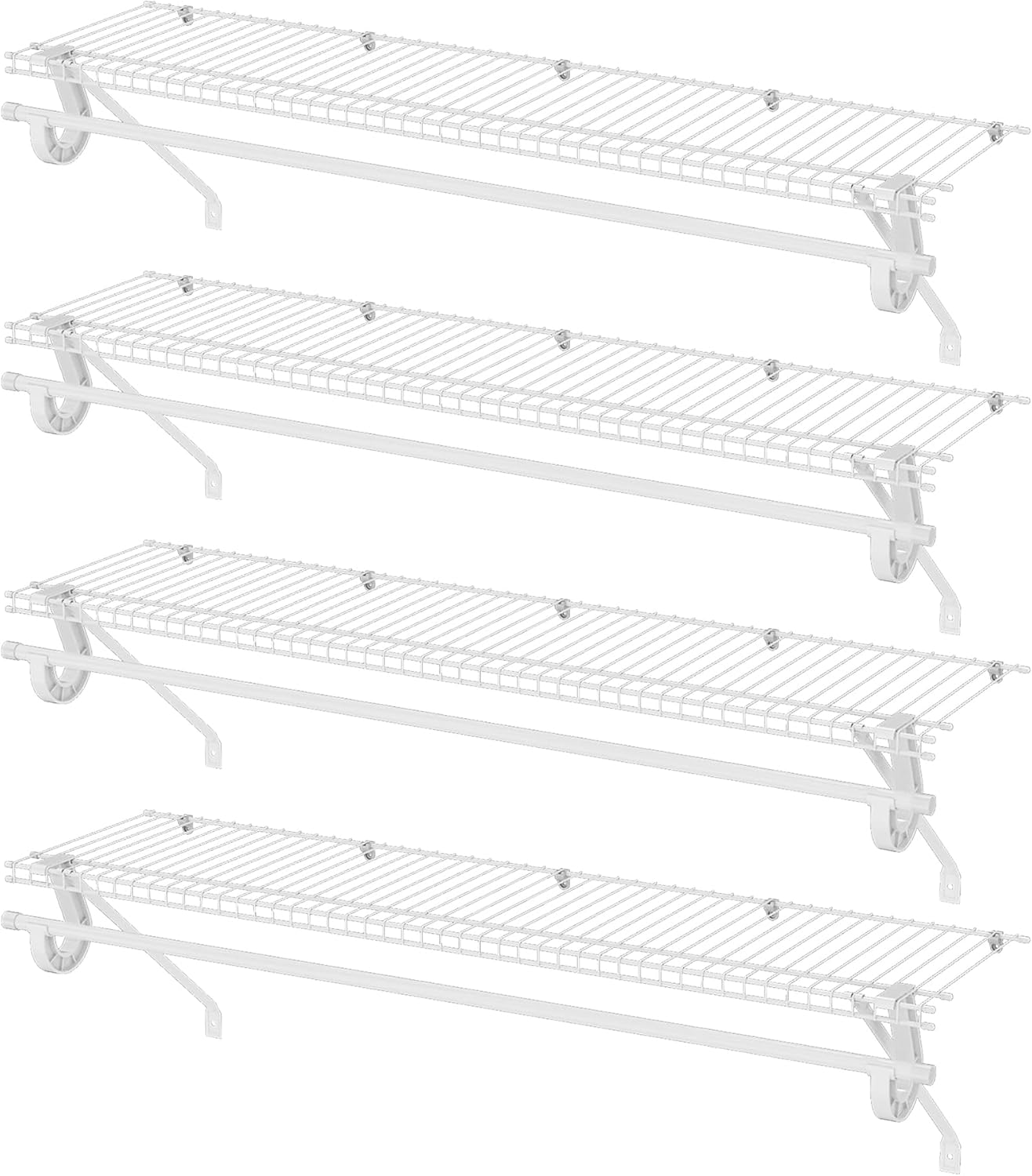 Closet Shelves Wall Mounted with Hanging Rod 4 Pack 4 ft x 12 in White ...