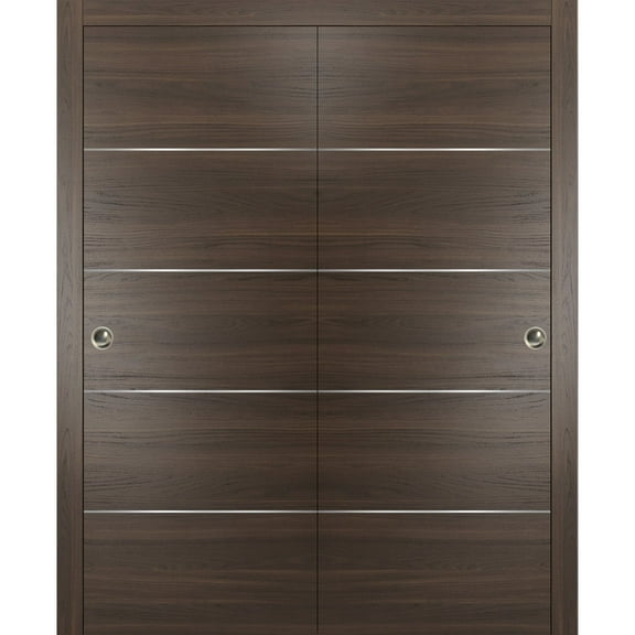 Closet Sliding Doors 72 x 96 | Planum 0020 Chocolate Ash | Top Mount Sturdy Heave Hardware Set Kit | Bedroom Wardrobe Solid Wooden Flush Panel Door