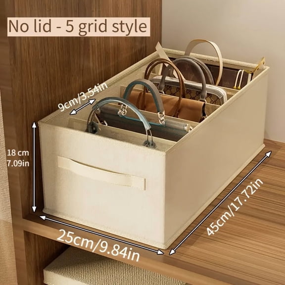 Closet Storage Bag with 5 Compartments, Dustproof Purse Organizer for Handbags, Beige