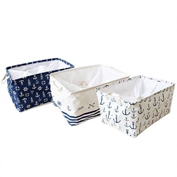 Closet Storage Bins Fabric Storage Bins with Drawstring Closure and 2 Bold Handles, 17.5x12x9", 3-Pack