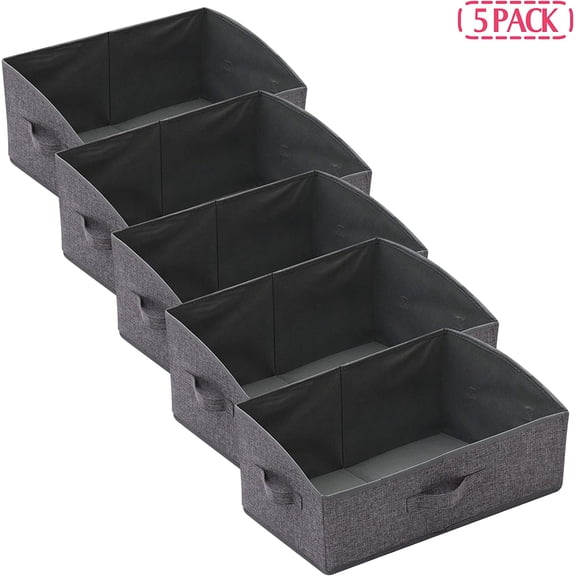Closet Storage Bins + Large Fabric 5-Pack Foldable Trapezoid Baskets, Decorative and Functional Organizer for Bedroom, Wardrobe, and Shelves