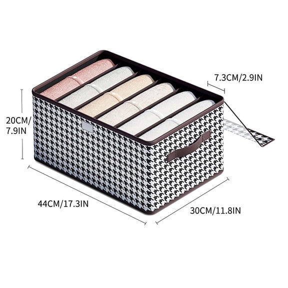 Closet Storage Bins Rectangular Houndstooth Print Cloth Bin Brown Edge Trim Top Handles Bedroom Drawer Underwear Sock Organizer