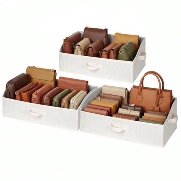 Closet Storage Bins Trapezoid Organizer Box for Shees Fabric Clothes Bin Foldable Organizing Baskets with Handles Large Mixing of Beige White and Ivory 3-Pack