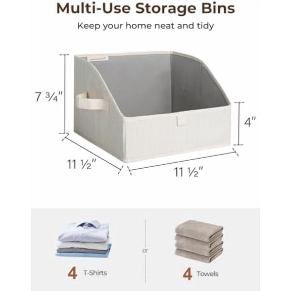 Closet Storage Bins, Trapezoid Organizer Box for Shelves, Fabric Clothes Bin, Foldable Organizing Baskets with Handles, Small, 3-Pack, Mixing of Beige, White & Ivory