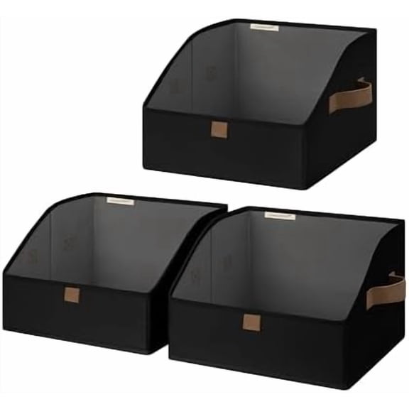 Closet Storage Bins, Trapezoid Organizer Box for Shelves, Fabric Clothes Bin, Foldable Organizing Baskets with Handles, Small, Black, 3-Pack