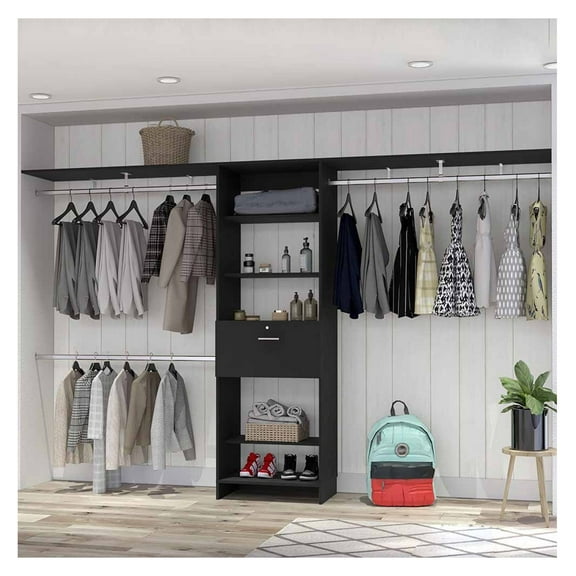 Closet System Ashland, Bedroom Wardrobe Closet, Black Finish