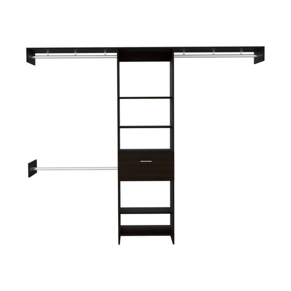 Closet System British Style, 99.7'' Bedroom Wardrobe - Black - 2 Packages - 1 Drawer, 3 Rods, 5 Shelves