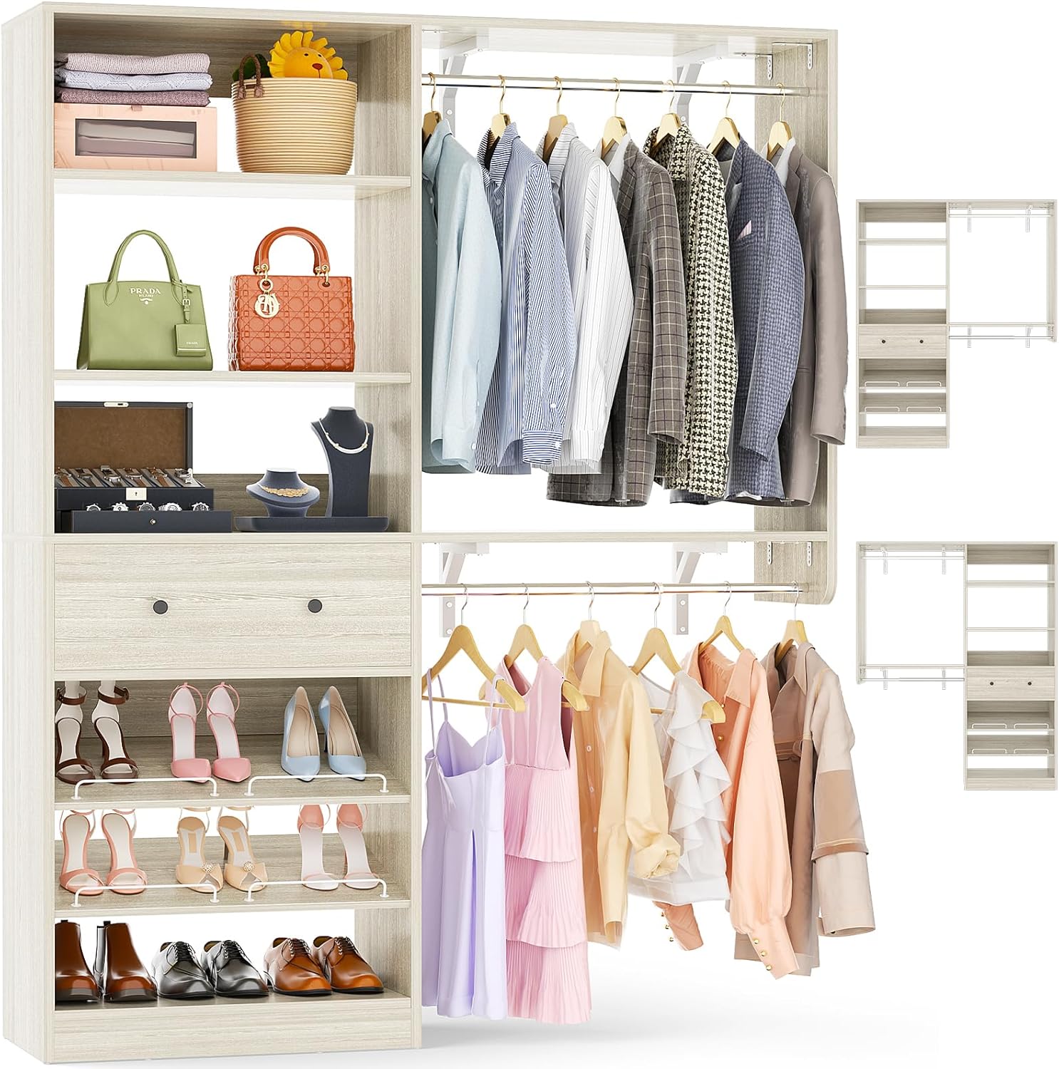 Closet System with Drawer - 5FT Reversible Heavy Duty Garment Rack with ...