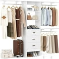 thumbnail image 1 of Closet System with Drawer - 8FT Wood Closet Organizer System with 3 Hanging Rods and Shelving Tower, 96" Walk In Closet Organizer Wardrobe, Heavy Duty Garment Rack Clothes Rack, White, 1 of 7