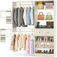 thumbnail image 1 of Closet System with Drawer - Reversible 5FT Wood Closet Organizer System with 2 Hanging Rods and Adjustable Shelf, Walk In Closet Organizers with Shoe Rack, Built-In Garment Rack, White Oak, 1 of 14