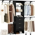 thumbnail image 1 of Closet System with Drawer - 8FT Wood Closet Organizer System with 3 Hanging Rods and Shelving Tower, 96" Walk In Closet Organizer Wardrobe, Heavy Duty Garment Rack Clothes Rack, Black, 1 of 14