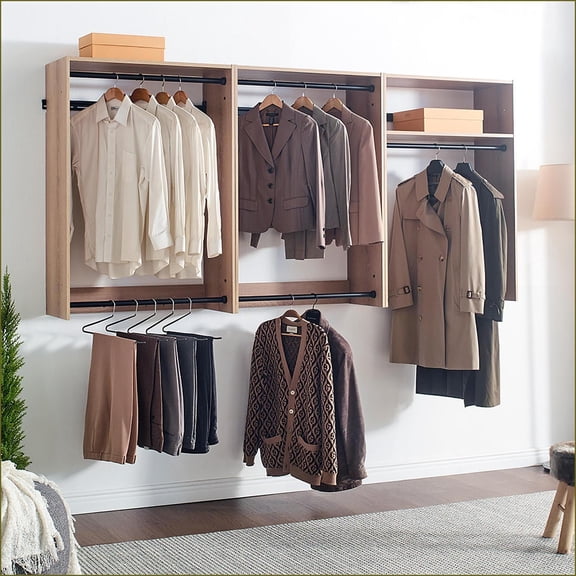 Closet Systems Devi Modern Modular Wall-Mounted Wood Closet System | Oak | Wood