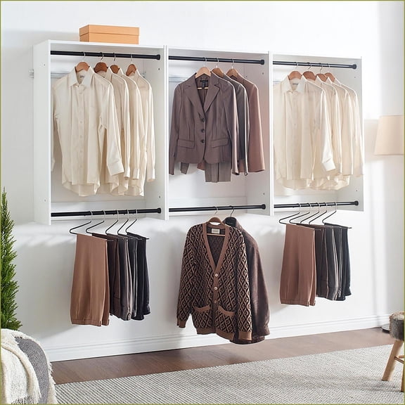 Closet Systems | Devi Modern Modular Wall-Mounted Wood Closet | White | Wood