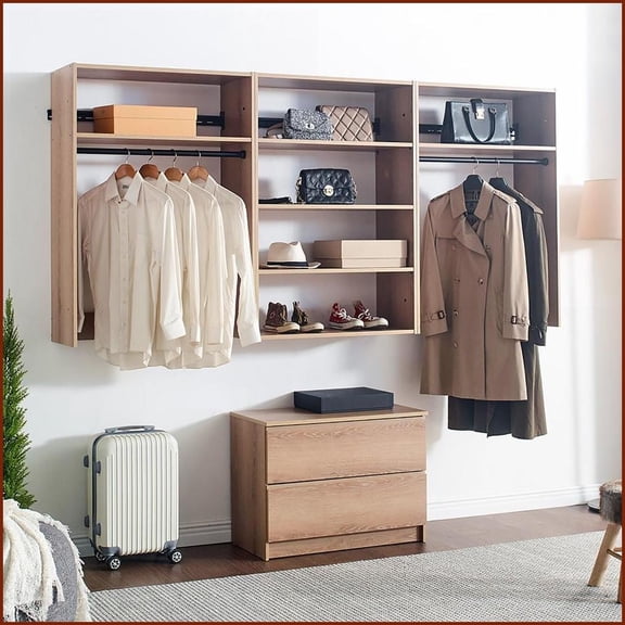 Closet Systems, Devi Modern Modular Wall-Mounted Wood Closet with Oak Finish | Oak | Wood