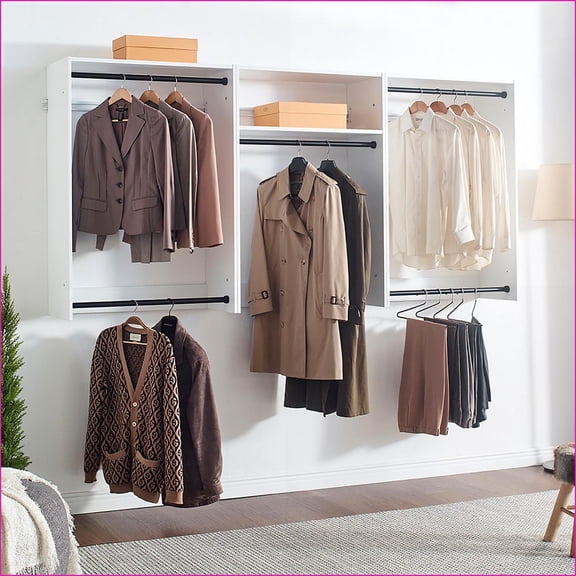 Closet Systems | Devi Modular Wall-Mounted Warm Oak Closet System | White | Wood