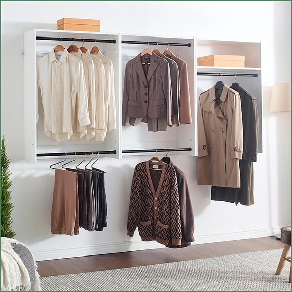 Closet Systems | Devi Modular Wall-Mounted Warm Oak Wood Closet | White | Wood