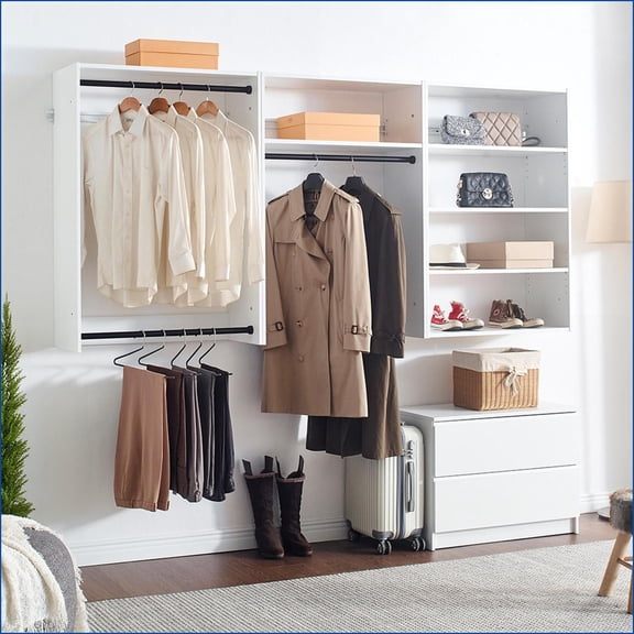 Closet Systems | Devi Modular Wall Mounted with Warm Oak Finish | White | Wood
