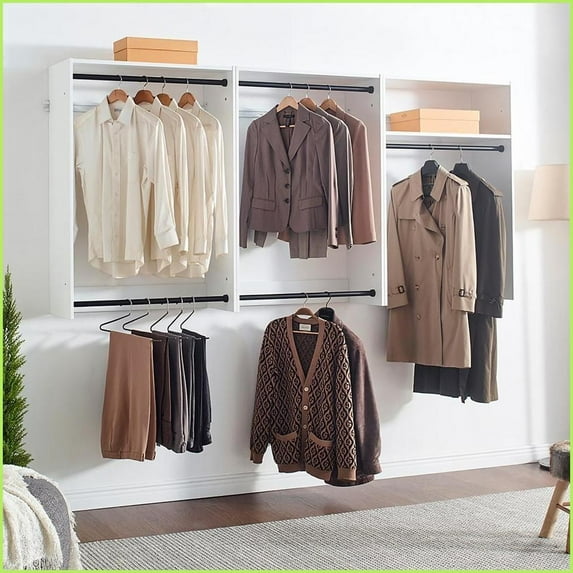 Closet Systems | Devi Modular Wall-Mounted Warm Oak Wood Closet | White | Wood