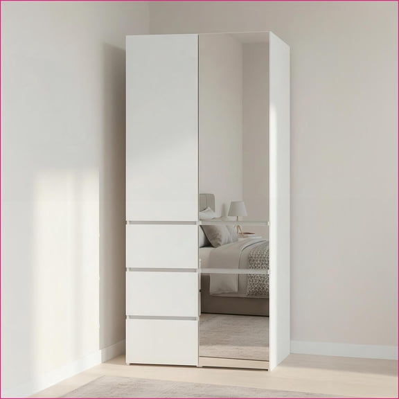 Closet Systems, Elise Modern Modular with Mirror - Warm White | Wood