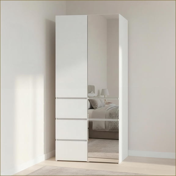 Closet Systems, Elise Modular Wood Closet with Mirror | White | Wood