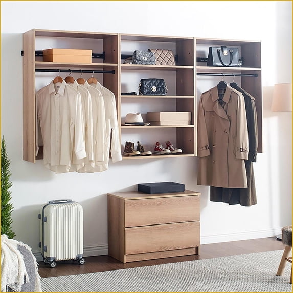 Closet Systems, Modern Modular Wall Mounted Oak Wood with Storage | Oak | Wood