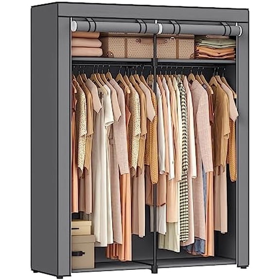Closet Wardrobe, Portable Closet for Bedroom, Clothes Rail with Non-Woven Fabric Cover, Clothes Storage Organizer, 55.1 x 16.9 x 68.5 Inches, Gray URYG02GY