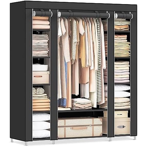 Closet Wardrobe, Portable Closet for Bedroom, Clothes Rail with Non-Woven Fabric Cover, Clothes Storage Organizer, 59 x 17.7 x 69 Inches, 12 Compartments, Black ULSF03H