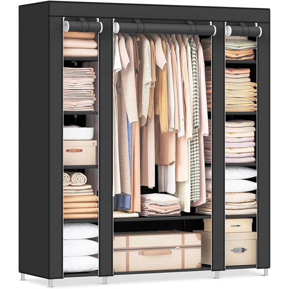 Closet Wardrobe, Portable Closet for Bedroom, Clothes Rail with Non-Woven Fabric Cover, Clothes Storage Organizer, 59 x 17.7 x 69 Inches, 12 Compartments, Gray ULSF03G