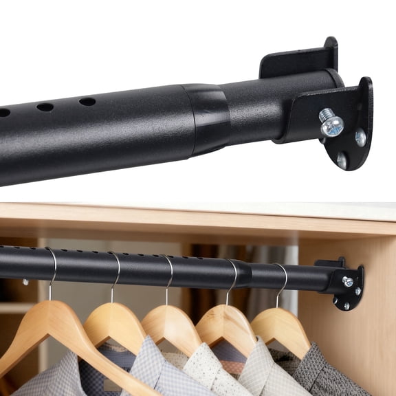 FENHRTVM Closet Rods for Hanging Clothes,17-54 Inch Adjustable Length Matte Black