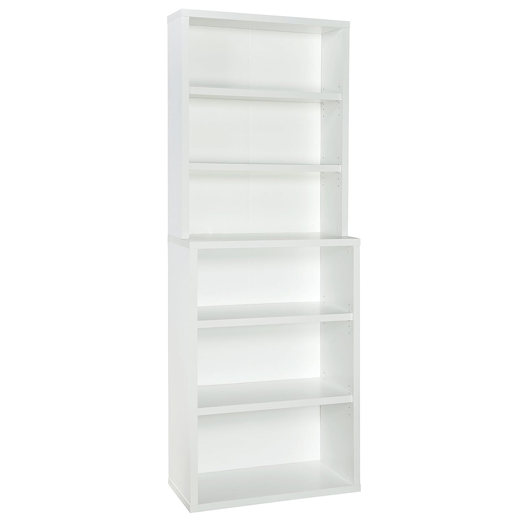 Elegant White 6-Tier Hutch Bookcase with Adjustable Shelves