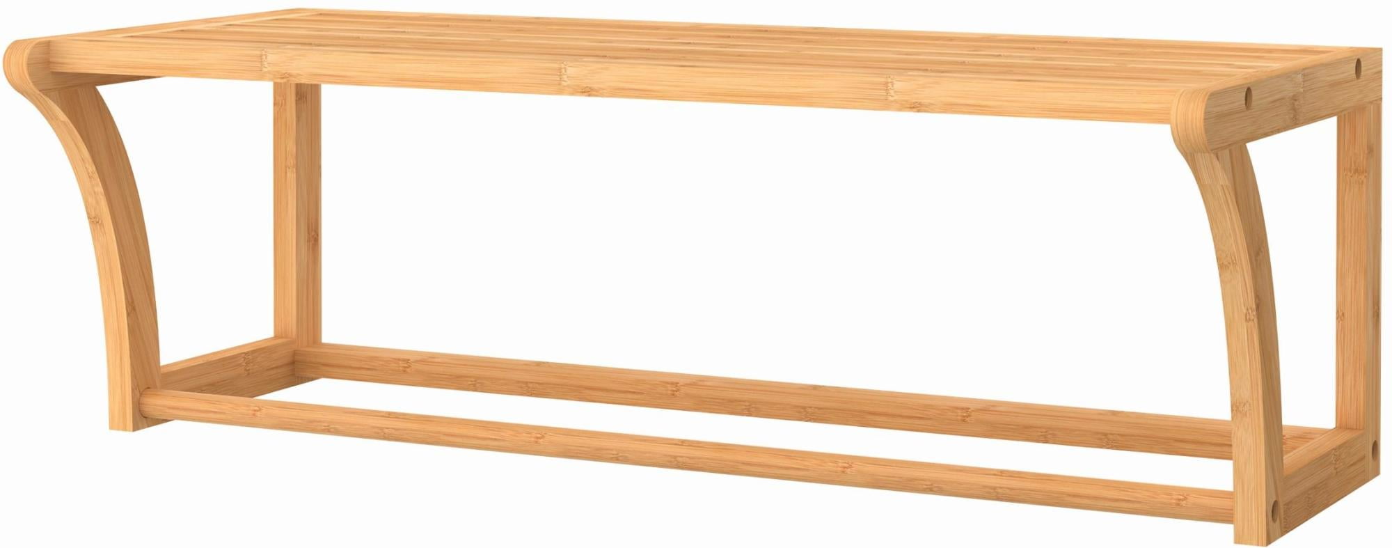 Natural Bamboo Wall Shelf with Towel Bar, 23.6" Wide