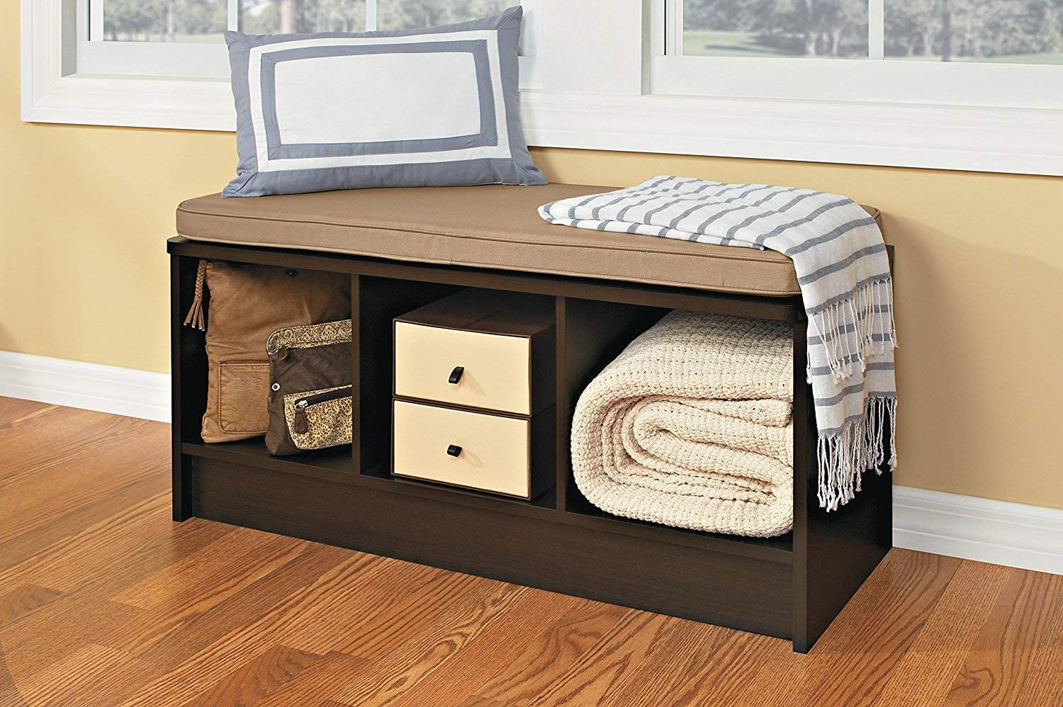 Espresso Transitional Composite Storage Bench with Cushion