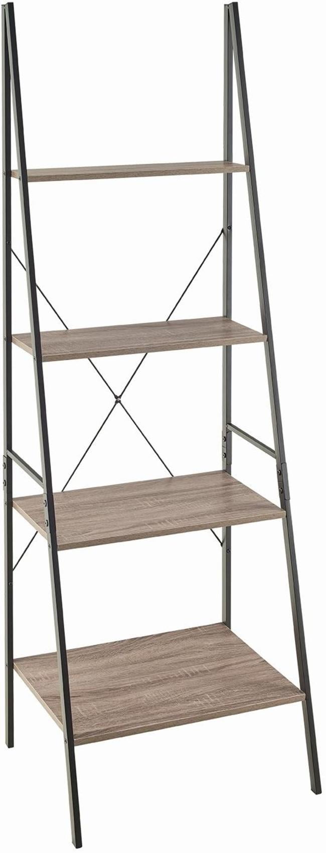 Weathered Gray 4-Tier Wood and Metal Ladder Shelf
