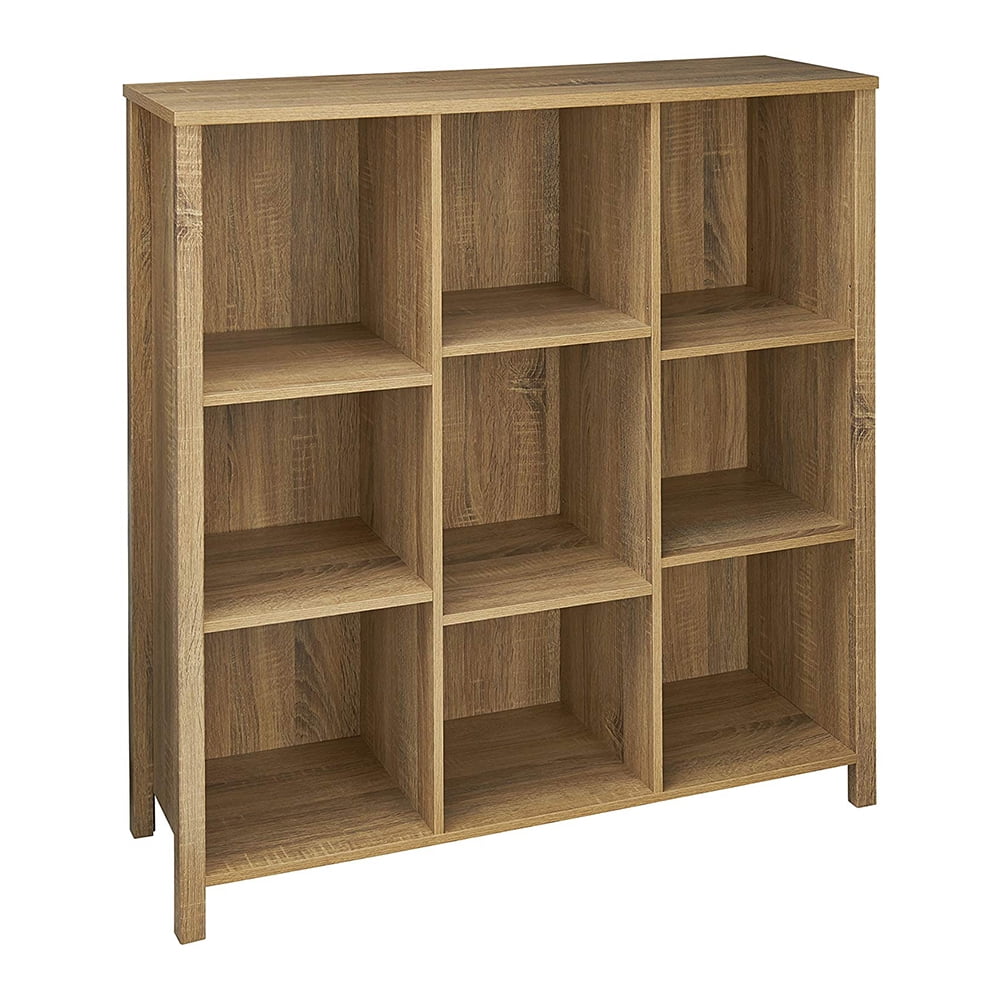 Weathered Oak Adjustable 9-Cube Storage Organizer with Doors