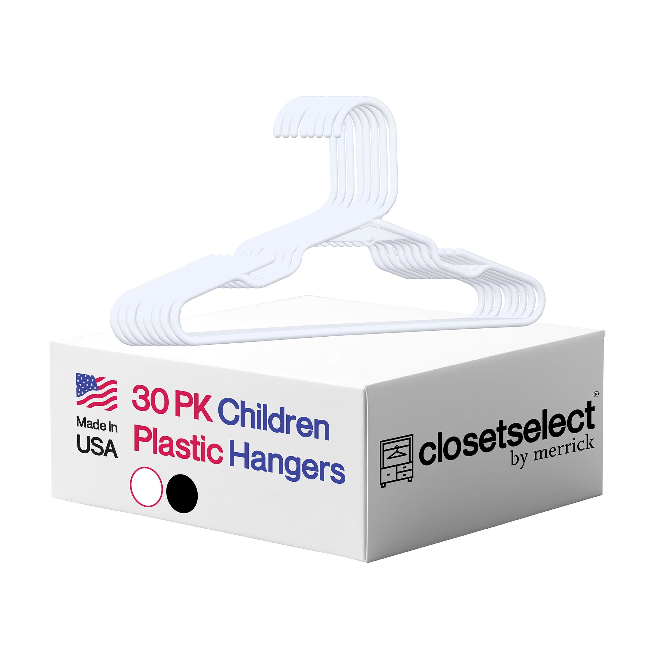 Closetselect Children's Hanger for Any Clothing Type, White 30 Count