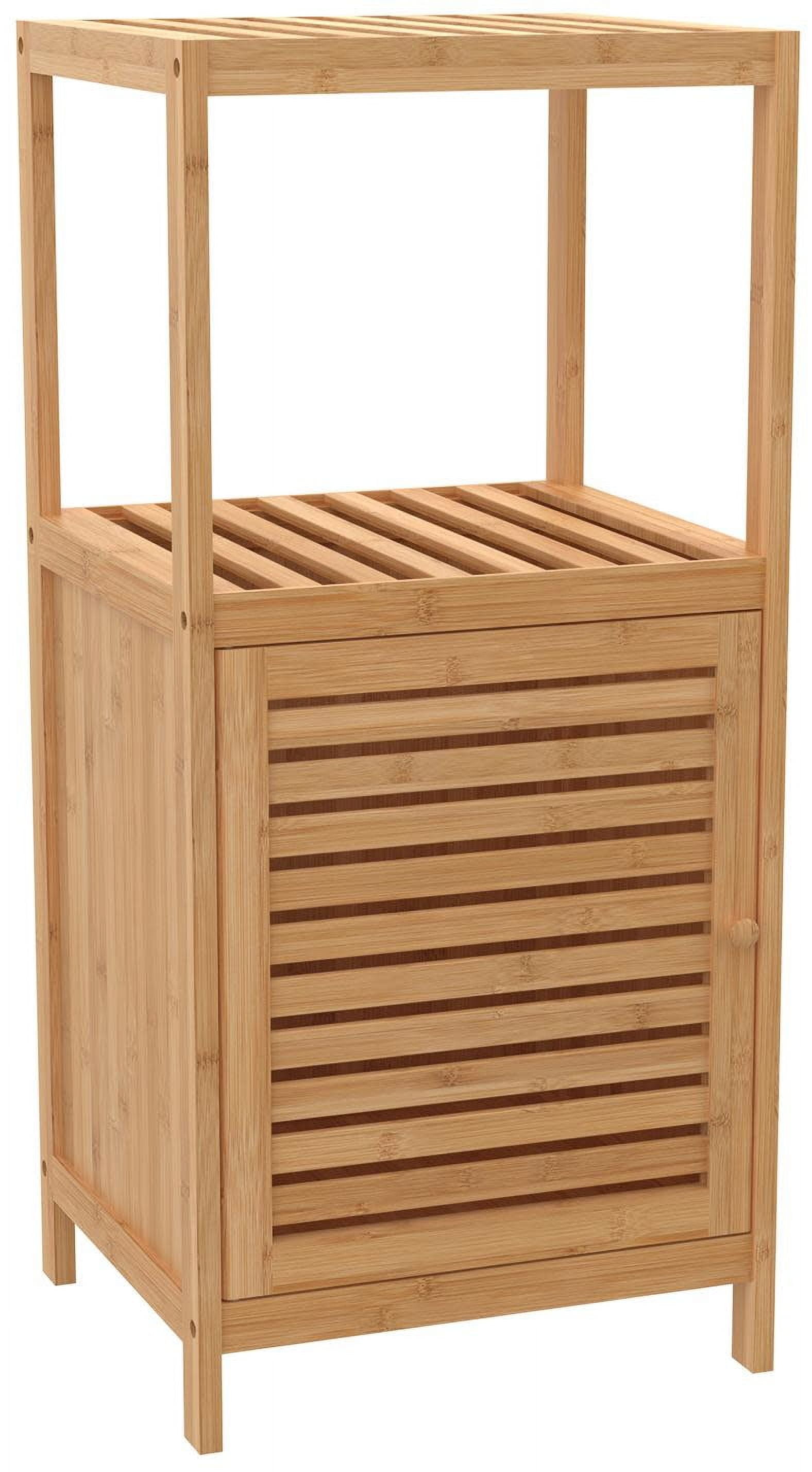 Natural Bamboo 1-Door Storage Cabinet with Shelves