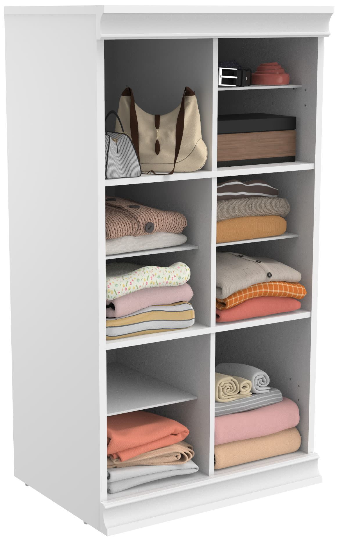 White Stackable Modular Wood Closet Organizer with 12 Shelves