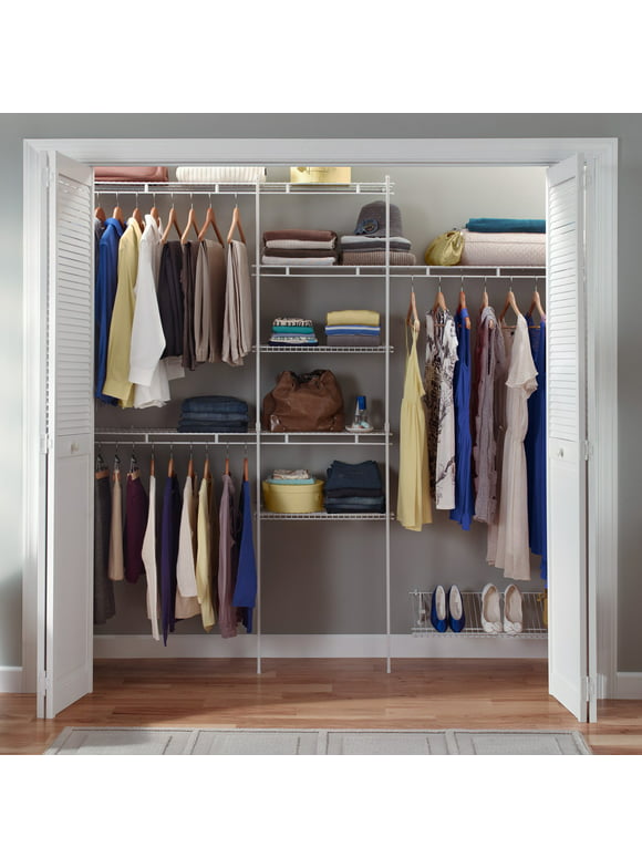 Closetmaid Closet Organizer Kit with Wire Shoe Shelf, 5' to 8', White