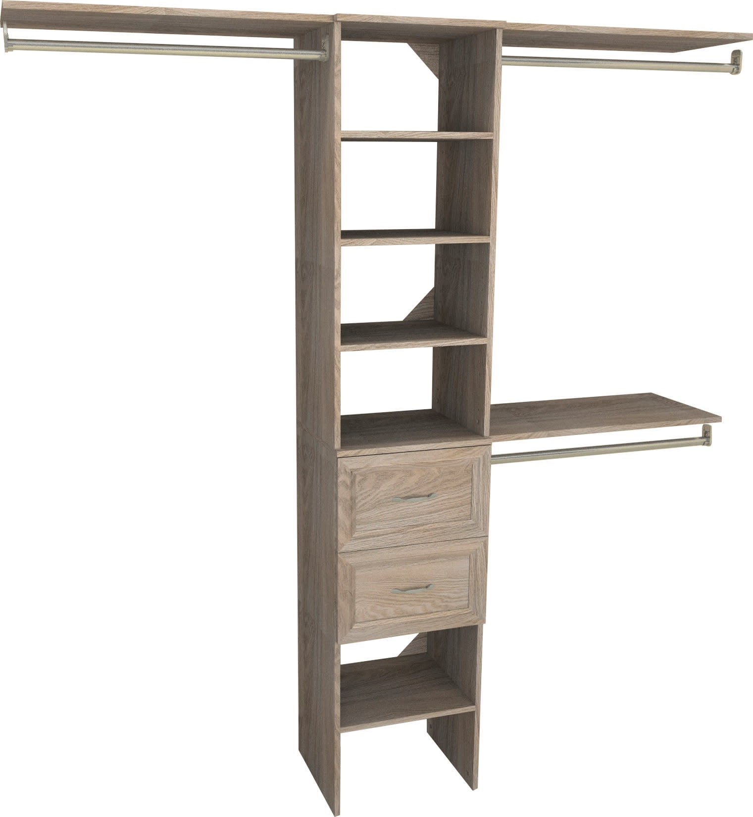 Natural Gray 16-Inch Closet Organizer with Shelves and Drawers