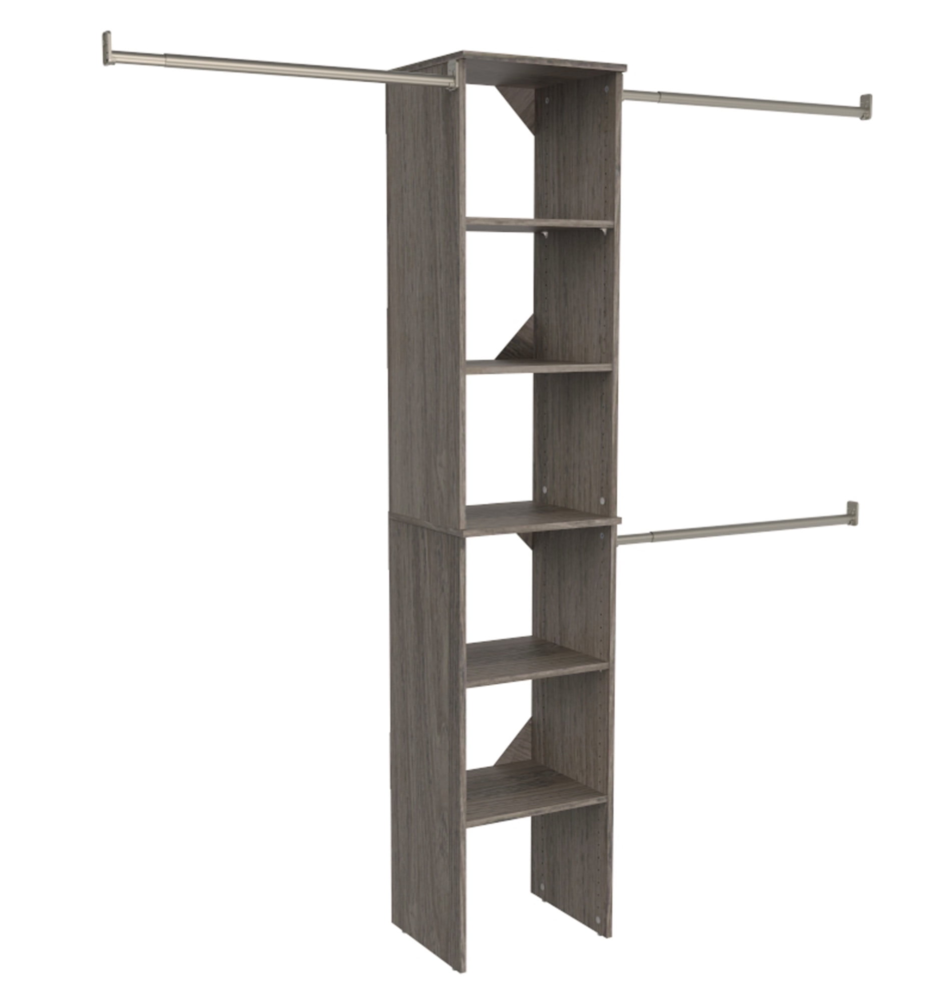 Graphite Gray Adjustable Closet System with Shelves and Rods