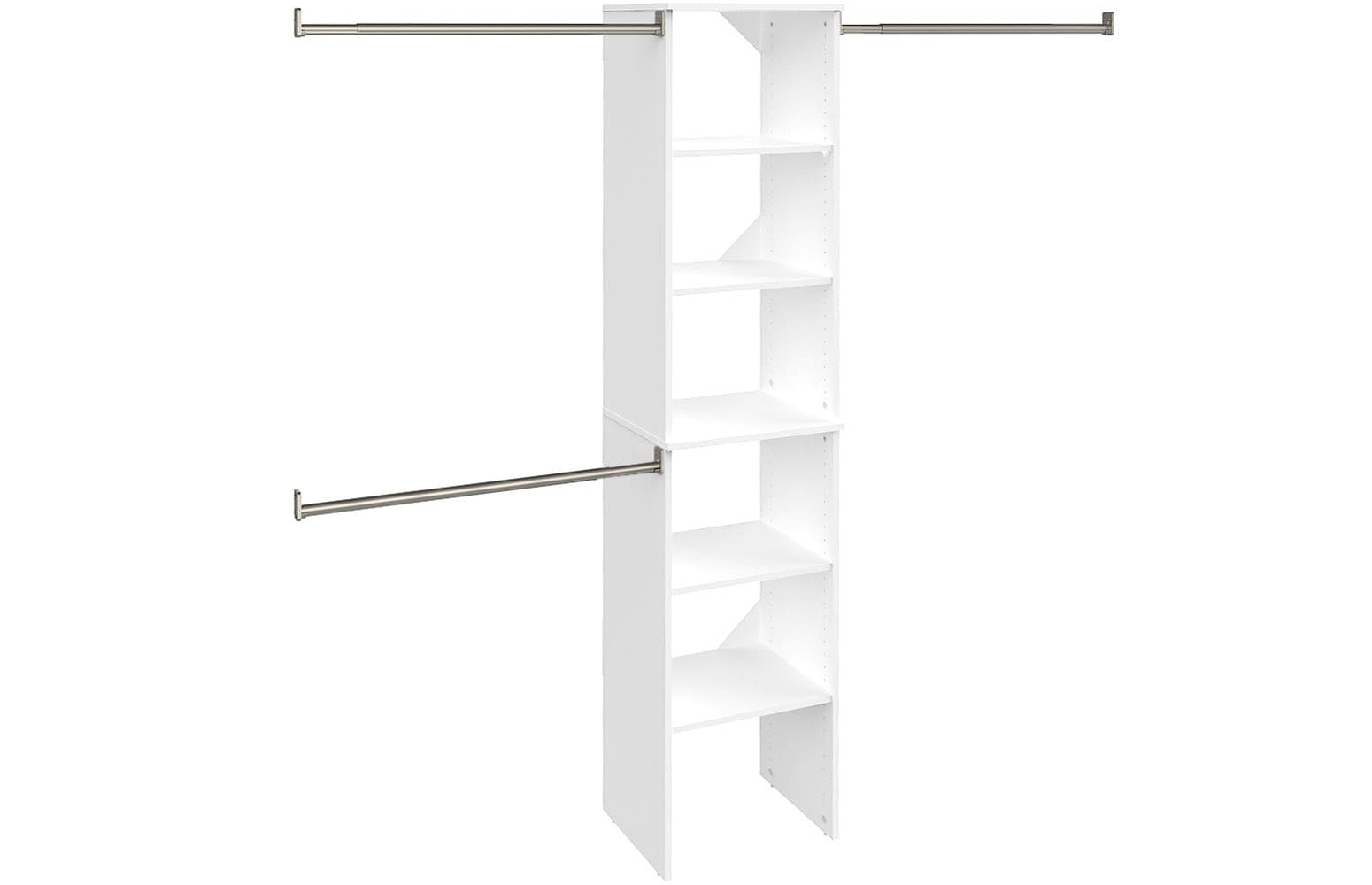 Pure White Adjustable Closet Organizer Kit with Shelves and Rods