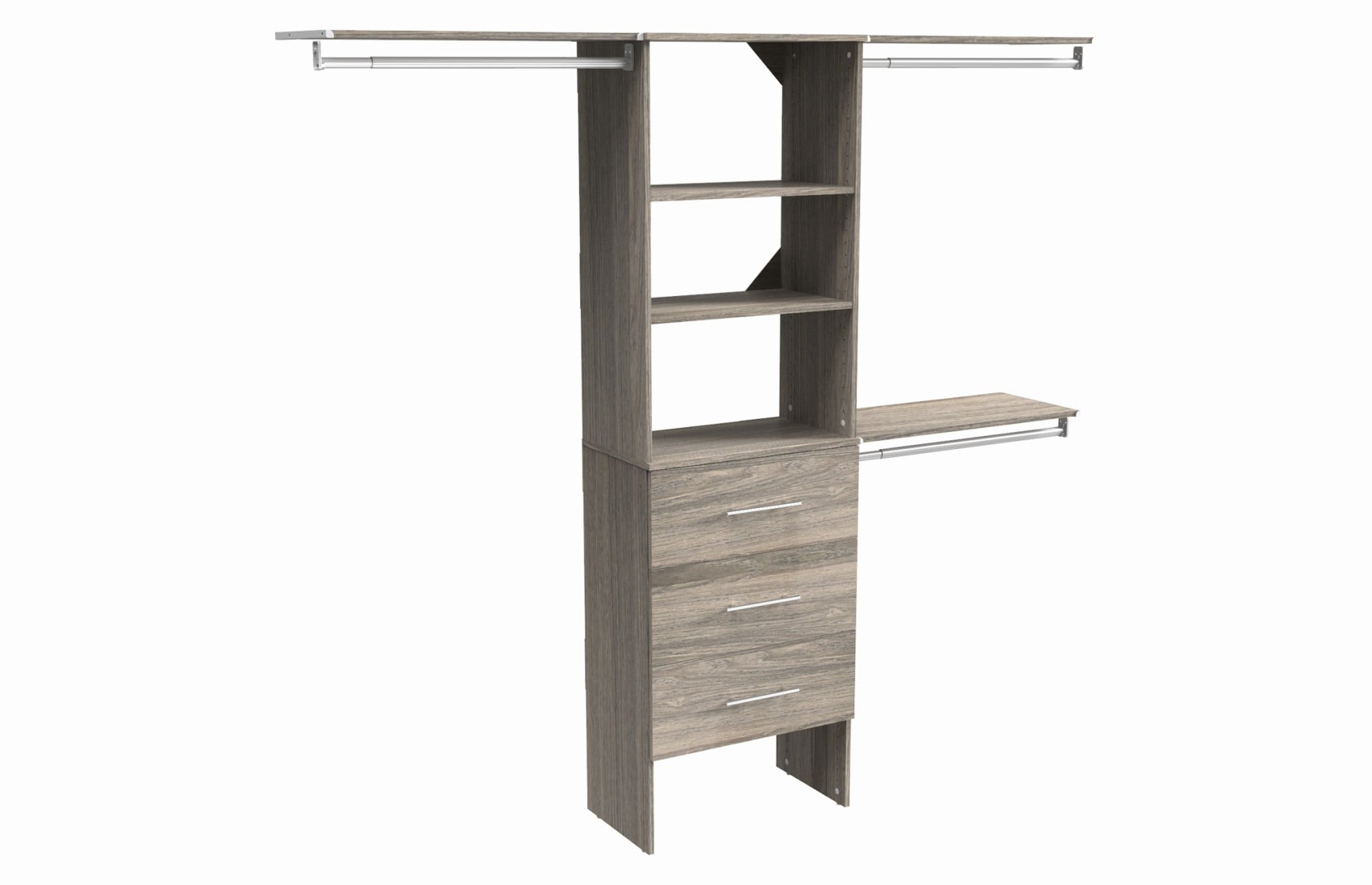 Graphite Gray Wood Closet System with Drawers and Shelves