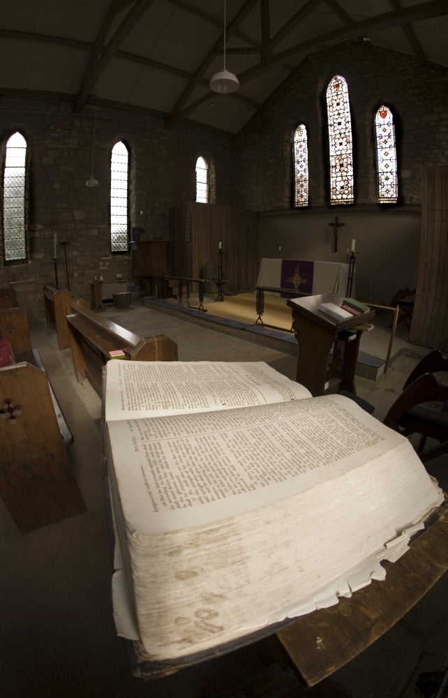 Closeup Of A Bible Inside A Church Yorkshire England Canvas Art - John Short Design Pics (11 x 18)