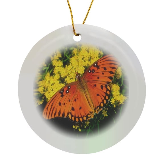 3drose, Closeup of a Large Orange Butterfly, Circle Porcelain Ornament
