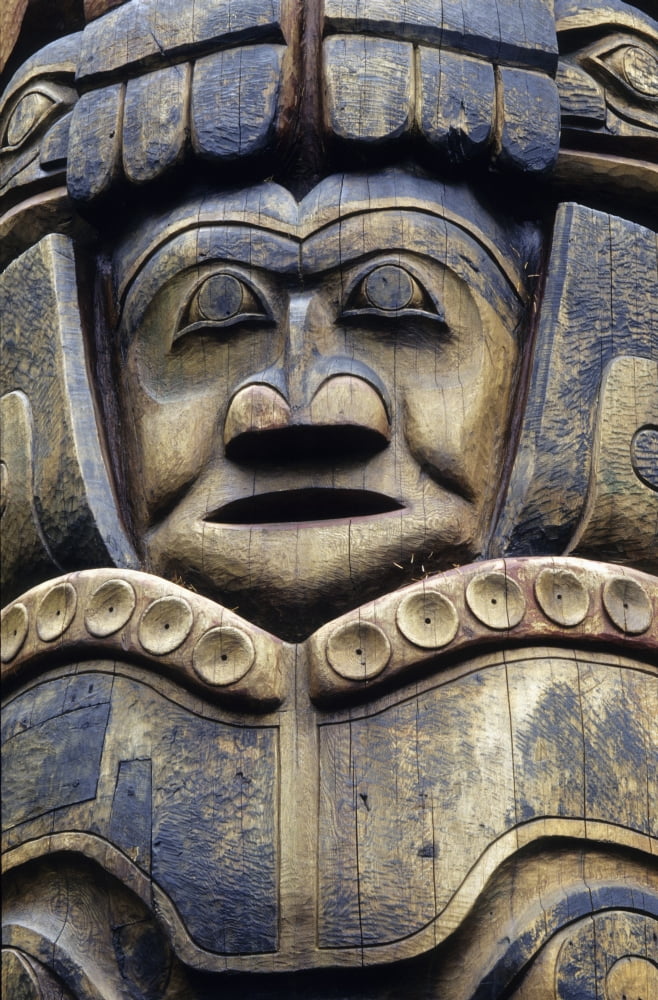Closeup Of Tlingit Totem Pole Sitka National Historic Park Sitka Alaska Southeast Summer Canvas Art - Jo Overholt Design Pics (12 x 19)