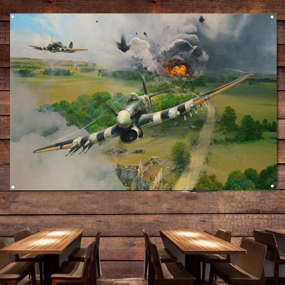 Closing the Gap WW II Fighter Jet Wall Decor Tapestry - Attack Aircraft Canvas Print Poster - Air Force Banner Wall Hanging Flag - Military Aviation Artwork For Army Fans 38" x 57"