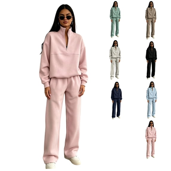 Clossjun 2 Piece Half Zip Lounge Sets for Women Fall Winter Daily Wear Matching Sweatsuits Comfy Athleisure Work Out Lounge Sets 2XL
